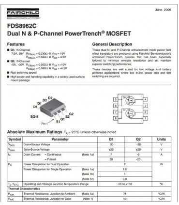 Mikroschema FDS8962C (Tranzistorių rinkinys)