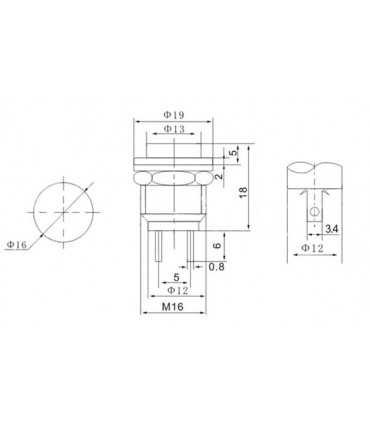 Mygtukas apvalus 2A - 250V raudonas ON-(OFF) 	PBS26BR normalai atviri kontaktai
