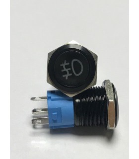 Priešrūkinio žibinto jungiklis be fiksacijos galiniam rūko žibintui su pašvietimu (geltona) DC12-24V 16mm juodas