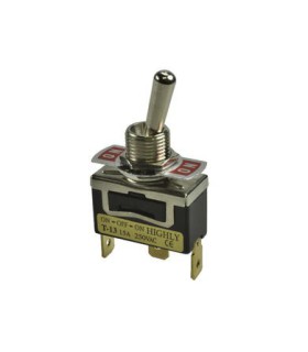 Permetamasis jungiklis T-13CS (tumbleris) 15A/250VAC ON-OFF-ON su fiksacija ,kontaktai 6,3x0,8mm