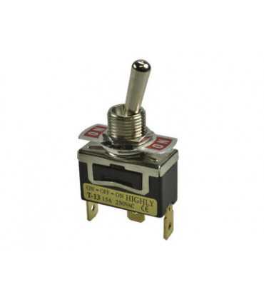 Permetamasis jungiklis T-13CS (tumbleris) 15A/250VAC ON-OFF-ON su fiksacija ,kontaktai 6,3x0,8mm