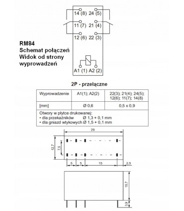 Relė 24VDC 2xU 8A/250V 1440R RELPOL 2012-35-1024  RoHS