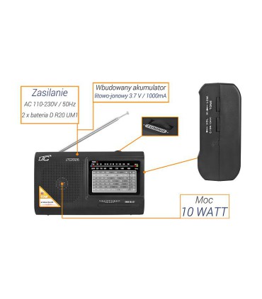 AM/FM radija ,MP3 grotuvas LTC-2016  AC230V turi vidinį akumuliatoriuarba 2xD baterijos