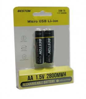 Akumuliatoriai AA/R6 1850mAh, Micro USB lizdas, Li-ion 2xvnt. BESTON