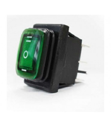 Jungiklis hermetiškas klavišinis su 220V pašvietimu 3 pad.žalias ON-OFF-ON, 15A/12V, neoninė 12V, montavimo 30.0x22,0mm