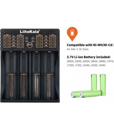 LiitoKala Lii-402 baterijų pakrovėjas  Li-ion 10440, 14500, 16340, 17355, 17500, 17670, 18490, 18650, 22650, NiMh/NiCd