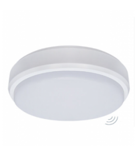 Šviestuvas su judesio davikliu mikro bangų 230Vac, 20W, IP65  neutraliai balta,4000-4500K,  Ø218*70↕mm