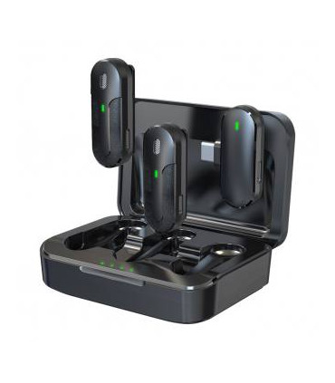 Devia 2 mikrofonai telefonui Kintone USB-C belaidis dvigubas segamas (prie drabužių) juodas