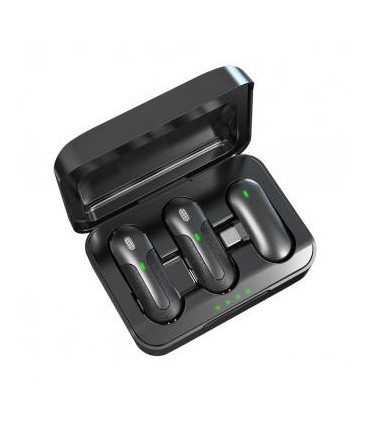 Devia 2 mikrofonai telefonui Kintone USB-C belaidis dvigubas segamas (prie drabužių) juodas