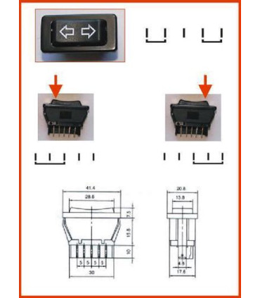 Jungiklis klavišinis, (ON)-OFF-(ON) nefiks, 5k. 20A/12Vdc, 41.4x20.8mm, DPDT, juodas tinka langų pakėlimui