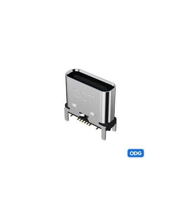 Lizdas USB C   16 kontaktų  į plokštę, krovimas iki 5A horizontalus