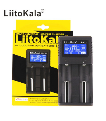 LIITOKALA LII-PD2 išmanusis akumuliatoriaus įkroviklis, skirtas 18650 26650 21700 NiMH ličio įkraunamoms baterijoms 2 iš 220V AC