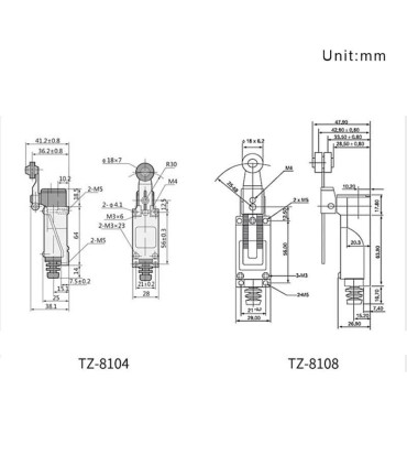 Galinės padėties jungiklisTZ-8108, -5A 250VAC su reguliuojama svirtimi  ir ratuku Ø18mm