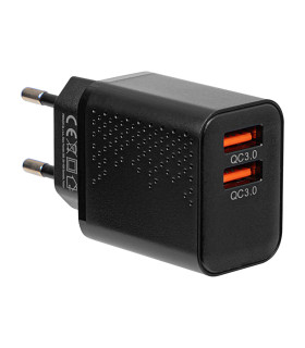 Įkroviklis  2x USB  QC 18W palaiko greitą krovimą    DC5V /3A,  max. 18W