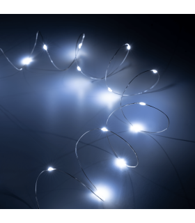 Šviesos girlianda šaltai balta 20LED, 1,2m maitinamas baterijomis 2xCR2032