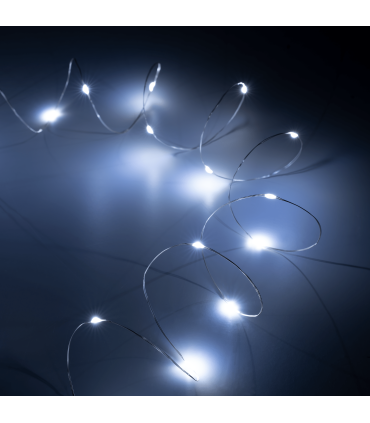 Šviesos girlianda šaltai balta 20LED, 1,2m maitinamas baterijomis 2xCR2032