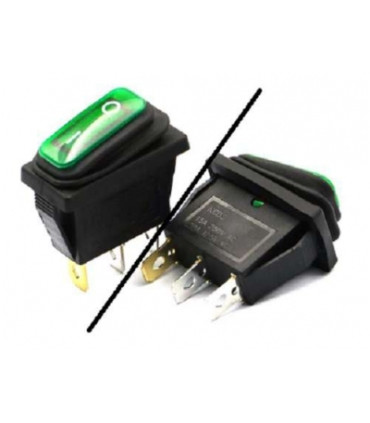 Jungiklis hermetiškas klavišinis su 12V pašvietimu 3 pad.raudonas ON-OFF-ON, 15A/12V, neoninė 12V, montavimo 30.0x22,0mm