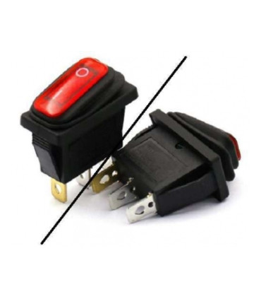 Jungiklis hermetiškas klavišinis su 12V pašvietimu 3 pad.raudonas ON-OFF-ON, 15A/12V, neoninė 12V, montavimo 30.0x22,0mm