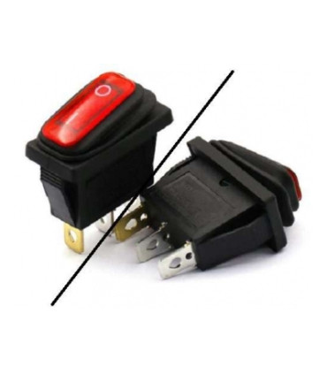 Jungiklis hermetiškas klavišinis su 12V pašvietimu 3 pad.raudonas ON-OFF-ON, 15A/12V, neoninė 12V, montavimo 30.0x22,0mm