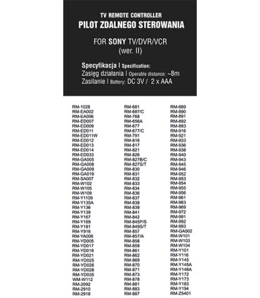 NV pultelis Sony Sony RM-ED031, 032,034 RM-ED035 RM-ED036 RM-ED038 RM-ED041 RM-ED045 RM-ED046 RM-ED047 RM-ED05 RM-GA019
