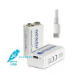 Ličio akumuliatorius 9V 6F22 550mAh / kraunamas per  USB-C jungtį