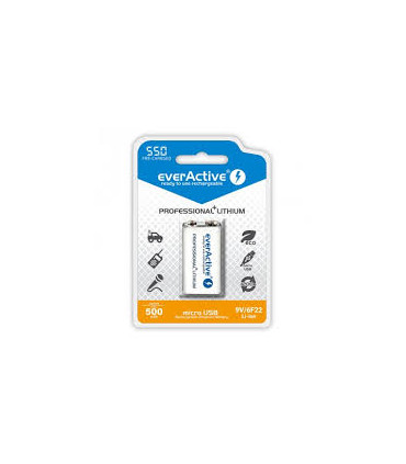 Ličio akumuliatorius 9V 6F22 550mAh / kraunamas per  USB-C jungtį