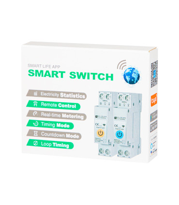 Išmani relė DIN bėgeliui 230Vac, 63A, Wi-Fi TUYA, su energijos matavimo funkcija