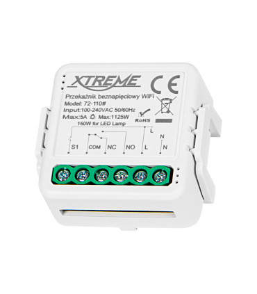 Išmani relė Wi-Fi su impulsu valdymu , 230Vac  ,  su kont. be itampos, tinkančiu LED lempoms max. 1500W,5A , TUYA /Smart Life