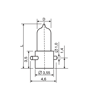 Lemputė mini statoma 10V 55mA Ø3x9mm skaidri