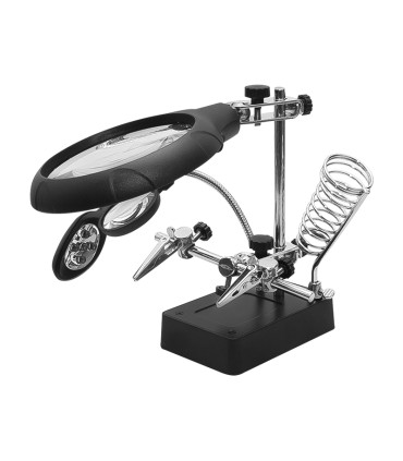 Plokštės laikiklis litavimui su 2 lupom , diametras - 109mm ir   39mm , LED šviestuvas