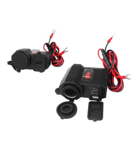 Maitinimas vandeniui atsparus krovimui motociklams, keturačiams  su "prirukiklio" lizdu ir USB  lizdu įėjimas 12/24V, (5V/2,1A )