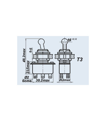 Permetamasis jungiklis (tumbleris) T3  6A/220VAC ,ON-ON