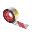 Dvipusė raudona–geltona–sidabrinė atšvaitinė juosta – 24 mm – 50 m – paukščių baidyklė nelimpanti