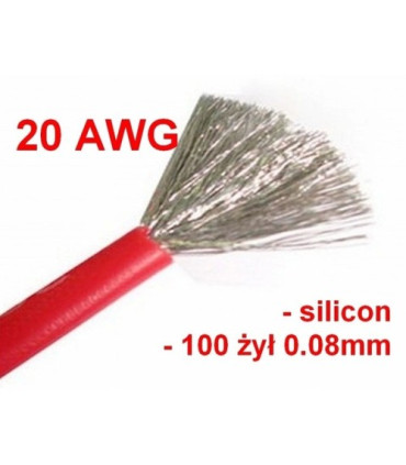 Silikoninis kabelis, labai lankstus ir elastingas 1x 0.50mm² alavuota varinė silikoninė viela 20AWG - 100 gyslų  iki +200C