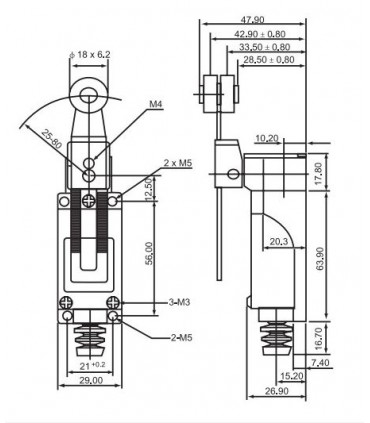 copy of Galinės padėties jungiklis su reguliuojama svirtimi R20-72mm ir ratuku Ø18mm HIGHLY