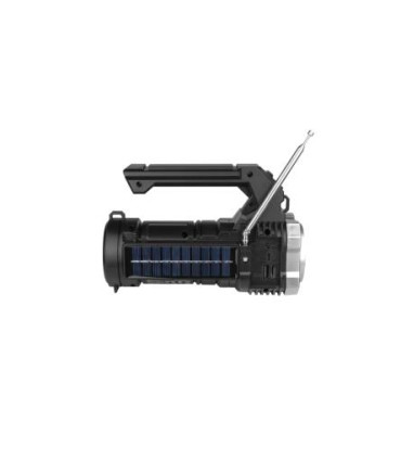 Daugiafunkcinis žibintuvėlis 1-LED + COB su saulės baterija, FM radiju, „Bluetooth“ garsiakalbiu, USB ir microSD lizdu