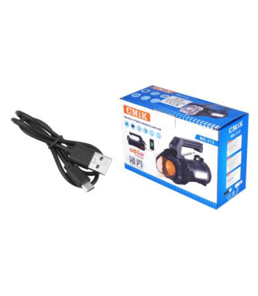 Daugiafunkcinis žibintuvėlis 1-LED + COB su saulės baterija, FM radiju, „Bluetooth“ garsiakalbiu, USB ir microSD lizdu