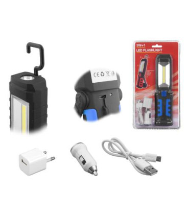 Nešiojamas šviestuvas  įkraunamas	120-200lm COB ir pakrovėjai 12V ir 220V