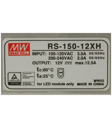Impulsinis maitinimo šaltinis 12V 12.5A  Mean Well, RS-150-12XH, 150W,