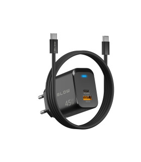 Sieninis įkroviklis   USB-A +USB-C  PD 45W ,+kabelis USB-C/ USB-C
