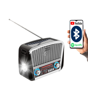 Nešiojamas analoginis AM/FM radijas BLOW RA17 su saulės baterija , akumuliatoriumi,žibintuvėliu.