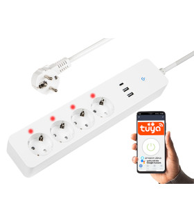 Išmanusis Wi-Fi  maitinimo ilgintuvas, baltas, 1,5 m,su maitinimo šaltiniu  2×USB + USB-C, TUYA