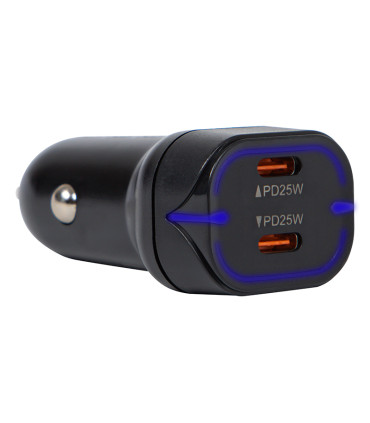 Automobilinis įkroviklis 50W 12-24V 2xUSB C lizdai
