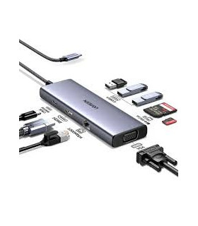 Jungčių stotelė 9in1 USB-C - USB-A 3.0, USB-C 3.0, 2xHDMI,  UGREEN