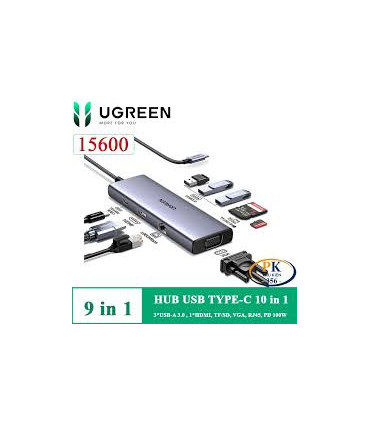 Jungčių stotelė 9in1 USB-C - USB-A 3.0, USB-C 3.0, 2xHDMI,  UGREEN