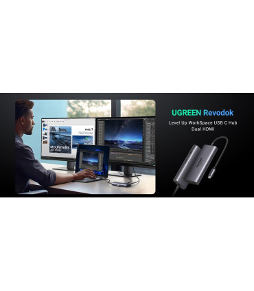 Jungčių stotelė 9in1 USB-C - USB-A 3.0, USB-C 3.0, 2xHDMI,  UGREEN