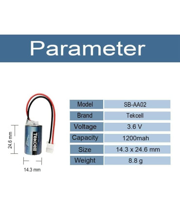 Ličio baterija Tekcell SB-AA02 Size-1/2AA 3.6V 1200mAh 14250 su jungtimi nekraunama   (Tachografams)