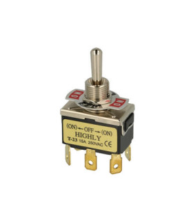 Permetamasis jungiklis T-23CS-M2 (tumbleris)  15A/250VAC (ON)-OF-(ON) be fiksacijos ,kontaktai 6,3x0,8mm