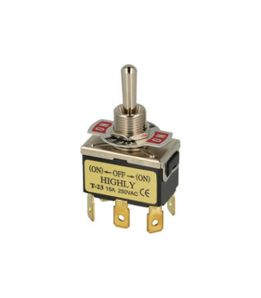 Permetamasis jungiklis T-23CS-M2 (tumbleris)  15A/250VAC (ON)-OF-(ON) be fiksacijos ,kontaktai 6,3x0,8mm