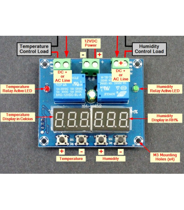 Dvigubas skaitmeninis LED tem.ir drėgmės valdymo termostatas + zondas XH-M452 DC 12V